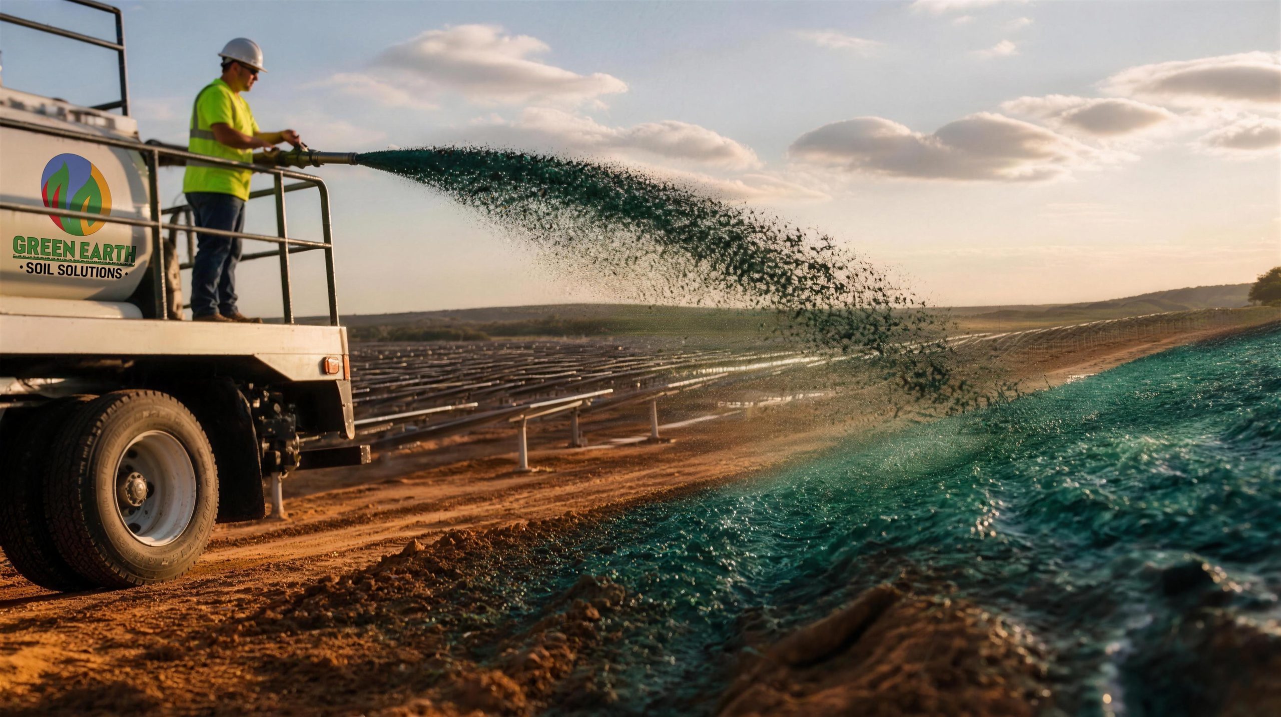 Hydroseeding a graded slope at a utility-scale solar site