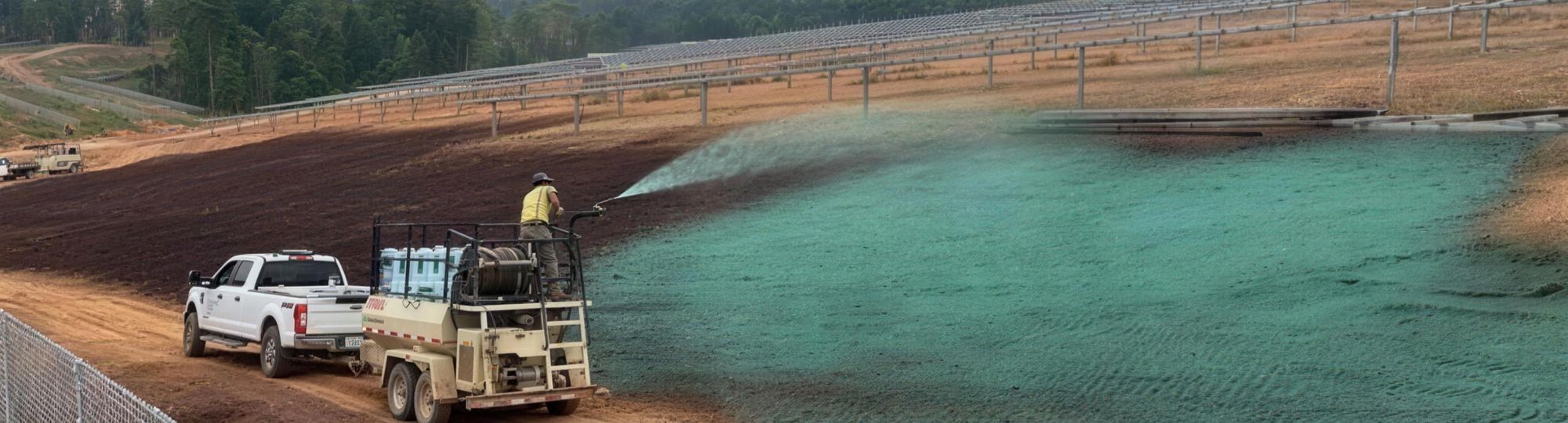 Hydroseeding between solar tracker rows